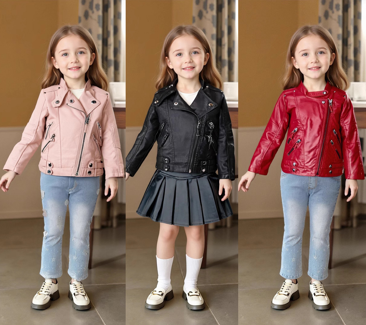 Jaket Kulit PU Anak Perempuan  - Photography Design ulasan dan harga